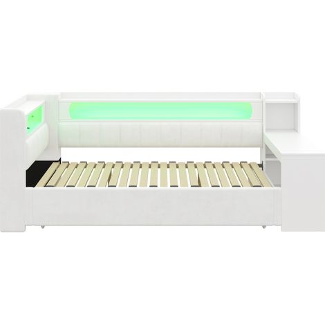 Letto a scomparsa imbottito bianco 90x200 estendibile 180x200 con LED, USB e scrivania (1/5)