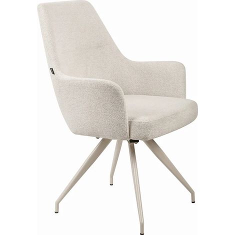 Chaise rotative 180° tissu doux écru et pieds en métal écru - RICO (1/5)