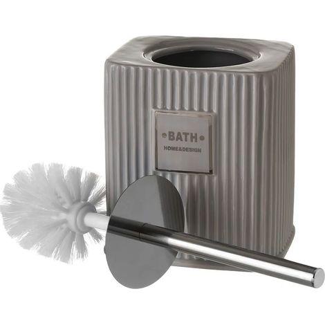 Portascopino da Bagno con Spazzolone Ceramica Grigio Design Moderno 15x12x32 cm