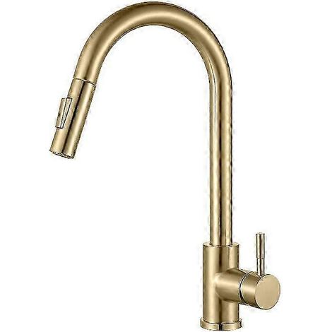 Mitigeur de cuisine à bec extractible pivotant 360° 2 modes - laiton arche haute doré