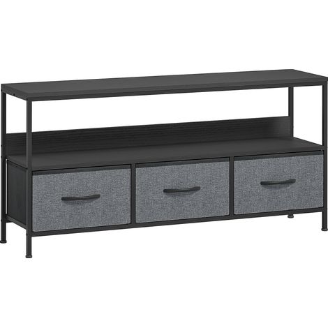 Meuble TV pour téléviseurs jusqu'à 55 pouces, avec 3 tiroirs et pieds en acier, 120 x 29 x 56 cm, noir (1/5)