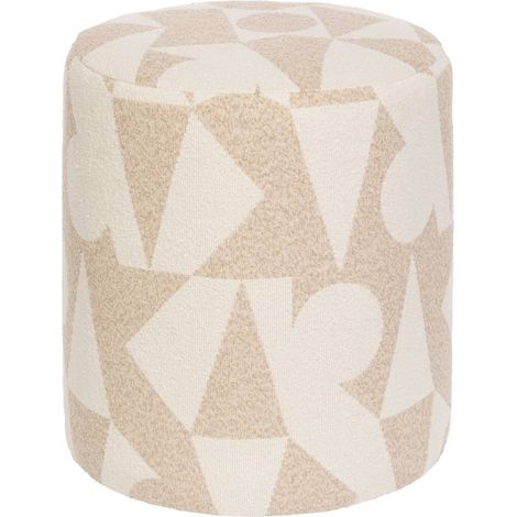 Pouf en tissu avec des motifs géométriques coloris Beige - Diamètre 36 x Profondeur 36 x Hauteur 40 cm (1/4)