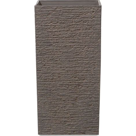 Vaso per Piante Alto in Pietra e Poliresina Marrone 35 x 35 x 70 cm Gaza
