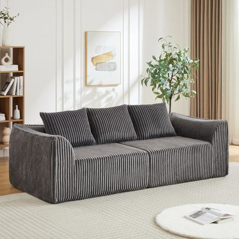 Divano a 3 posti 235x101x72,5 cm, comodo, in schiuma senza telaio modulare, in velluto a coste – Grigio (1/5)