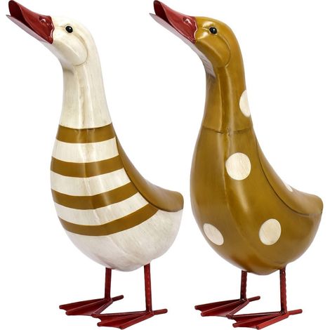 Figura de pato de metal ocre y blanco 45 cm, set 2 piezas
