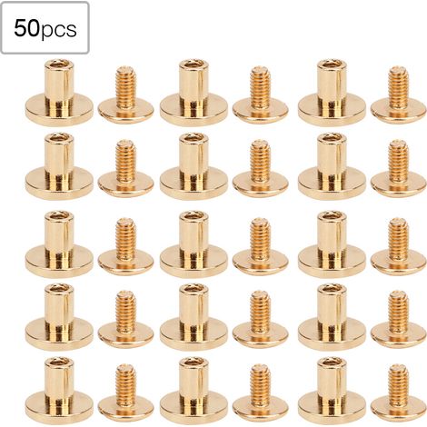 50 jeux de rivets à tête plate en cuivre pur de 8 mm pour bracelets de montre en cuir, vis dorées, accessoires de reliure pour cahiers