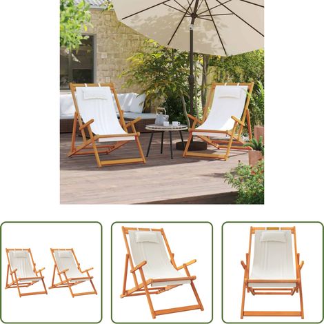 Campingstühle -  Klappbare Strandstühle 2 Stk. Creme Stoff (1/5)