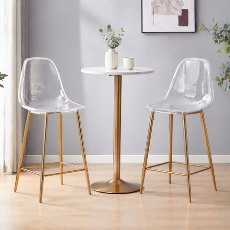 Pack de 2 taburetes de bar transparentes, estructura metálica dorada, alto 101,6 cm HAVRYA (1/5)
