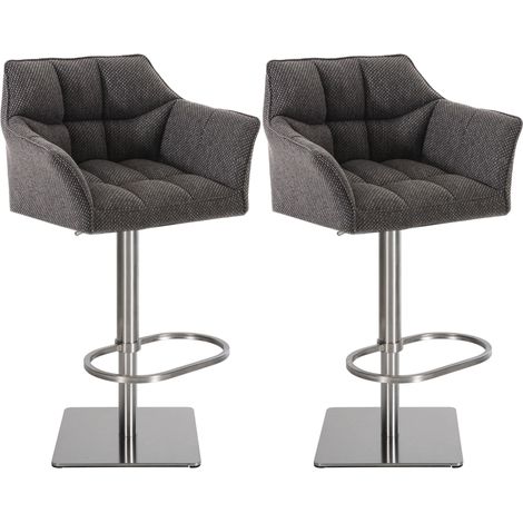 Set di 2 sgabelli da bar regolabili in tessuto grigio con seduta imbottita e avvolgente e base quadrata in acciaio inox 100006353