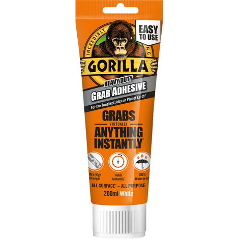 Gorilla Heavy-Duty Grab Adhesive in White – 200ml, Strong Bonding for Construction and DIY Projects