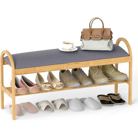 Banc à chaussures 101 x 31 x 51 cm rangement caché confortable finition naturelle en bambou gris