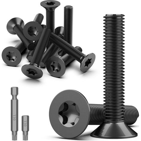 30 Pièces Vis à Tête Fraisée Torx M6 x 40 mm Vis en Acier Inoxydable A2 V2A Vis à Métaux Noir Vis à Tête Plate Visserie Vis Inox Vis à Machine Filetage Complet avec Embout Torx T30 (1/5)