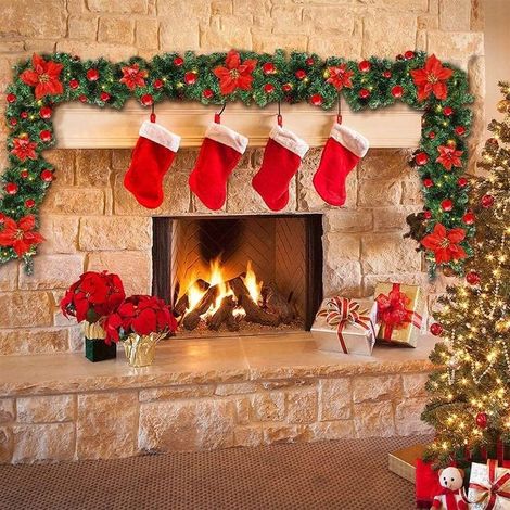 GROOFOO Guirlande de Noël décorative avec lumières LED,2,7 m en rotin décoré (alimenté par piles) pour cheminée,escaliers,fenêtre,sapin de Noël,fête de Noël,décoration d'intérieur (rouge) GROOFOO (1/4)