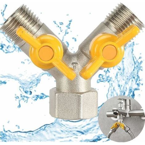 Vanne de Commutation en Laiton 1/2" Y, Répartiteur de Robinet 2-Voies Y-Distributeur, Robinet de Gaz Diviseur, Diviseur de Tuyau Laiton, Pour Pommeau de Douche, Bras de Douche (1/4)