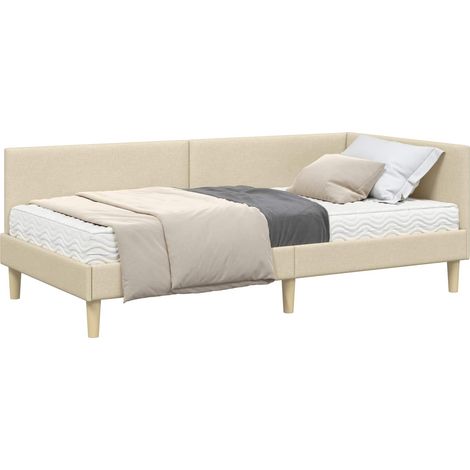 Corner Bed Frame with Mattress Other Manual 2 pcs Cream Fabric vidaXL (1/5)