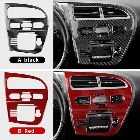 (Contrôle central - Carbone rouge) Véritable autocollant en fibre de carbone souple, compatible avec les modèles Seat Leon 2005 à 2012 (accessoires pour tableau de bord et compteur de vitesse). (1/4)