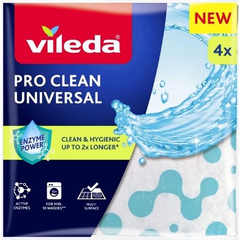 Toallitas universales Vileda Pro Clean con enzimas, 4 unidades, superabsorbentes (1/3)
