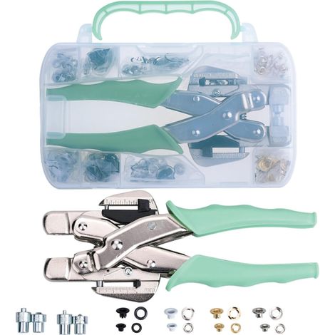 Desk Grommet Kit, Lot de 160 Pinces À Œillets en Métal de 3 Mm Et 5 Mm Kit D'outils Grommet Avec fer Perforé Œillets Bâche Outils D'installation pour Chaussures, Cuir, Sacs, Vêtement (1/5)