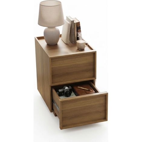 ELVMI Lote de 2 Mesitas de Noche con 2 Cajones sin Tirador, para Dormitorio y Salón, MDF y Tablero de Partículas, Roble (1/5)