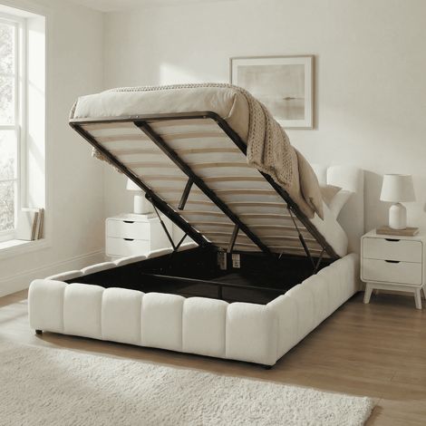 Upholstered Ottoman Storage Bed Soft Textured Velvet End Gas Lift Double King (1/5)