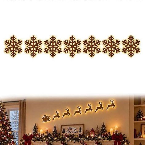 Décoration murale de Noël en bois avec Père Noël et rennes à LED, panneau lumineux détachable représentant un traîneau et des rennes, éclairage festif d'ambiance chaleureux pour le salon et la chambre (1/5)