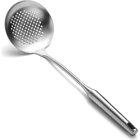 Escurridor de platos, colador de cocina de acero inoxidable de 38 cm, con mango cómodo y orificios para colgar, recogedor de suciedad para la cocina - Crezuo