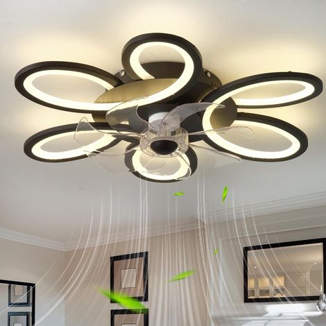 Ventilateur Plafond Avec Lumiere Fleurs Et Télécommande, LED Dimmable Silencieux Lustre Ventilateur, DC 6 Vitesse Fonction Mémoire Plafonnier Ventilateur Pour Chambre Salon, Noir (1/5)