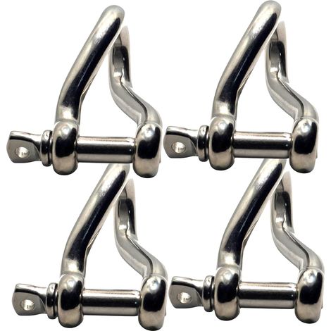 Satz mit 4 gedrehten Schäkeln aus A4-Marine-Edelstahl (316) zum Verbinden von Seilen, Ankern und Ketten (1/3)