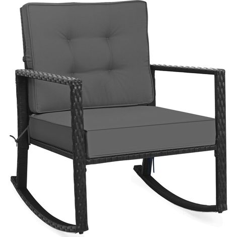 Outdoor Wicker Furniture Rocking Chair Metal Frame Patio Rattan Rocker-Grey (1/5)
