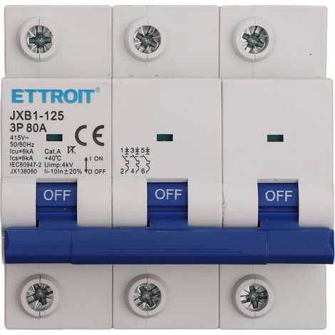 ETTROIT JX138060 INTERRUTTORE MAGNETOTERMICO 3P 80A 380V 6KA 3 MODULI GUIDA DIN (1/3)