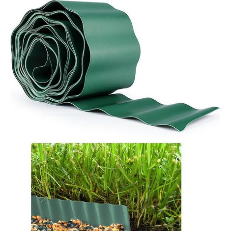 Bordure de jardin flexible 9 m x 15 cm, en PVC vert, pour clôture de pelouse extérieure. (1/4)