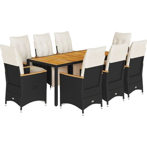 Maison Exclusive - 9-tlg. Garten-Bistro-Set mit Kissen Schwarz Po