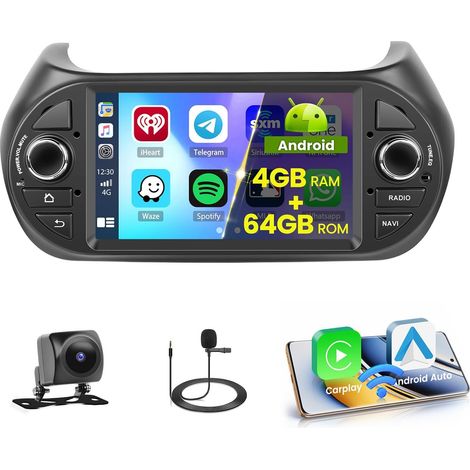 5G WiFi 4+64G Autoradio Carplay pour Fiorino/Qubo/Bipper/Nemo, 7 Pouces écran Tactile pour Voiture avec Auto GPS Bluetooth5.0 FM/RDS Caméra de Recul (1/5)