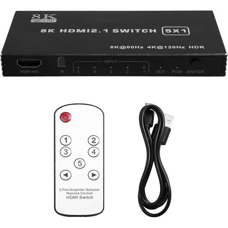 Commutateur/distributeur HDMI 5 entrées/1 sortie 4K 240 Hz 2.1 canaux, compatible avec Nintendo Switch et Nintendo Switch. (1/5)