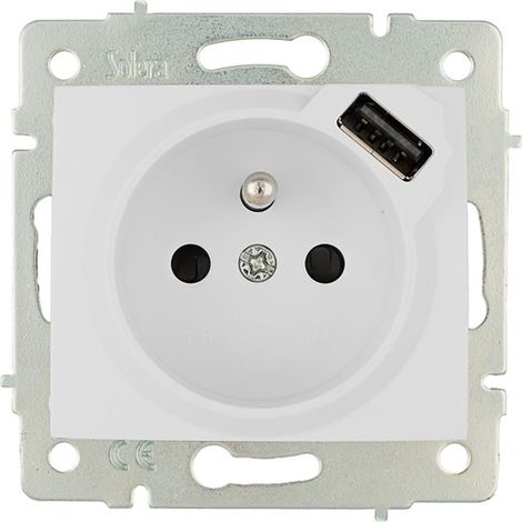Prise Bipolaire Usb Solera Prise De Courant Bipolaire Avec Chargeur Usb Intégré Et Obturateur De Sécurité - Solera (1/3)