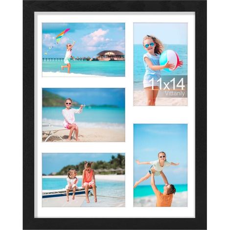 11 x 14 Zoll großer Fotocollagenrahmen für 5 Fotos im Format 4 x 6 Zoll (mit Passepartout), Wanddekoration, schwarz