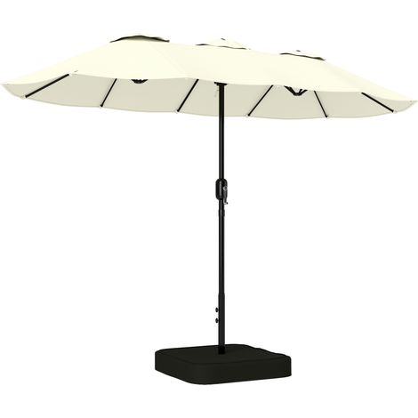 Ombrellone Doppio a 12 Stecche con Manovella, Base a Croce e Sacchi, in Métalo e Poliestere, 3x1.5 m, Beige