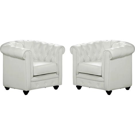 Poltrone CHESTERFIELD in similpelle Bianche - Lotto di 2 (1/4)