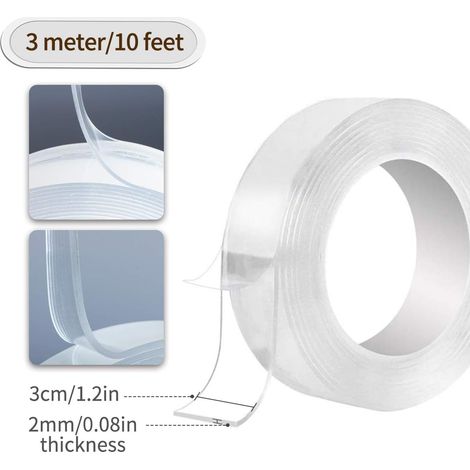 Nano Tape, Ruban adhésif Double Face Multifonctionnel Nano Antidérapant Transparent Traceless Double-Face Gel Clear Tape Lavable Réutilisable Ruban Adhésif pour Maison 2MM3CM1M (1/4)