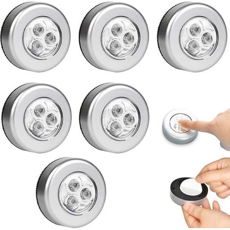 Set di 6 luci LED autoadesive a incastro - Illuminazione per armadi - Senza fili - Da installare sotto i mobili - Funzionamento a batteria - (1/5)