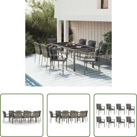 Gartenessgruppe - 9-tlg. Garten-Essgruppe mit Kissen Grau Poly Rattan (1/5)