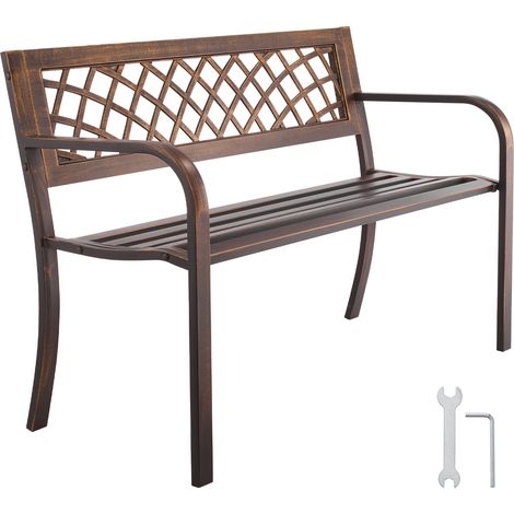 VEVOR Panca da Esterno, 116 cm, Struttura in Acciaio al Carbonio con Schienale in Rete e Braccioli con Bordo Arrotondato, Panca da Esterno Resistente alle Intemperie per Patio, Giardino, Parco