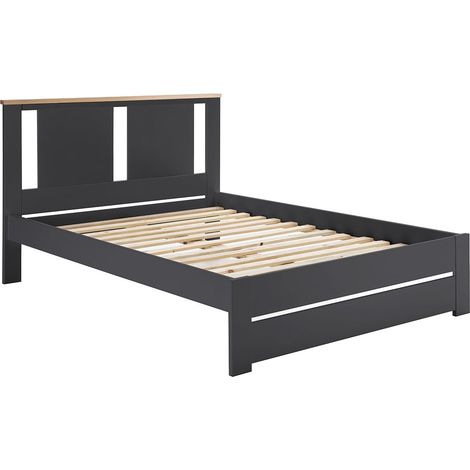 EMORI - Lit 140x190cm Ajouré MDF et Pin Coloris Anthracite et Effet Chêne (1/4)