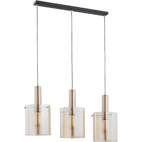 Alfa CELENA Decorative Triple Pendant Light, 3-Light Brass/Gold & Black Metal Chandelier for Dining Table, 3xE27 max 15W, Dimmable, 90cm Height Modern Ceiling Hanging Lamp for Living Room & Entryway