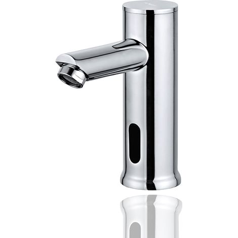 HOMSSY Grifo Electrónico Bajo con Sensor, Grifo Automático de 2 Aguas con Sistema Premezclador, Sensor Infrarrojo sin Contacto, Mezclador de Agua Fría y Caliente, Latón Cromado Resistente (1/5)