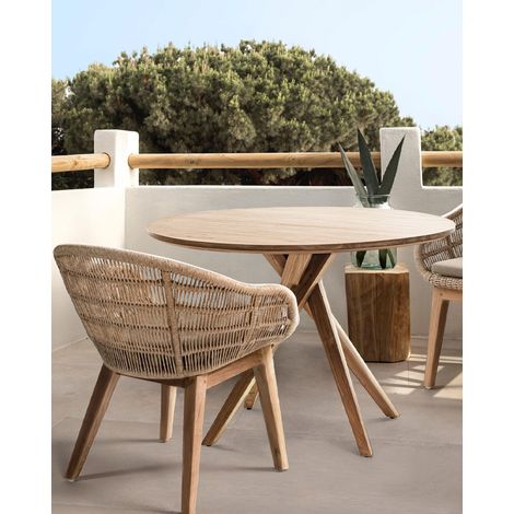 Shiraz - Table repas ronde en teck massif D110 cm 4/6 pers. (1/5)