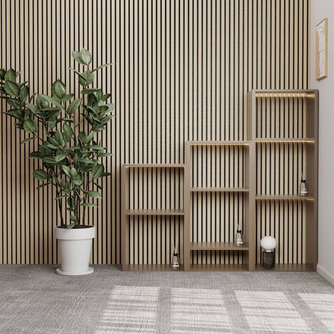 Set di 2 Pannello decorativo in legno MDF,L120xL60cm SP21mm, Pannelli fonoassorbenti scansionati in 3D con finitura effetto legno rovere chiaro (1/5)