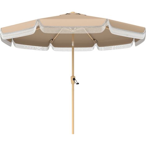 Outsunny sombrilla terraza exterior, Ø266x238 cm con ángulo ajustable, manivela, flecos, impermeable, parasol para jardín, terraza, patio, caqui