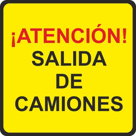 Señal Vial Metálica ¡Atención Salida de Camiones Lado 500 mm