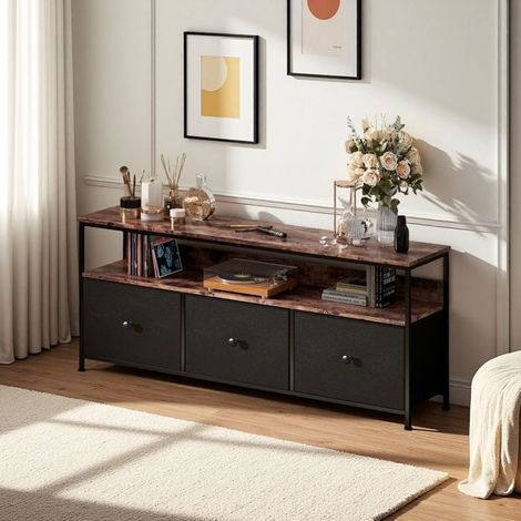 Mobile TV - Buffet Illumination RGB - Metallo Industriale - Legno Striato - 3 Cassetti Neri